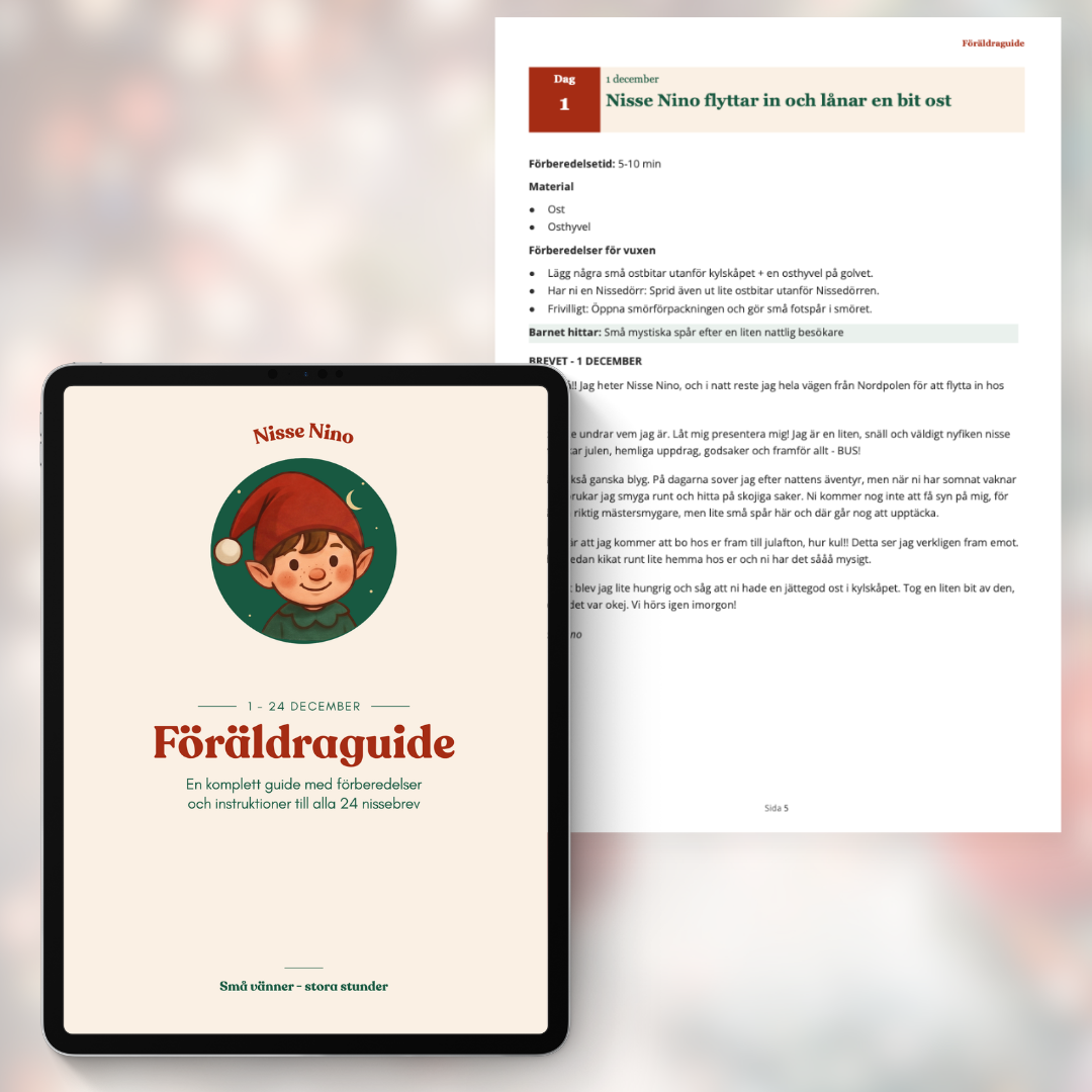 Digital föräldraguide med förberedelser, materiallista och instruktioner till 24 nissebrev
