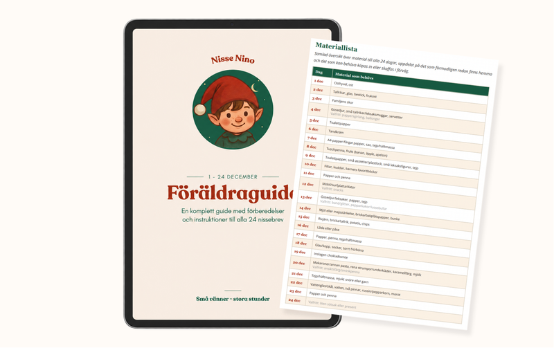 Digital föräldraguide till Nisse Ninos 24 nissebrev med komplett materiallista för december